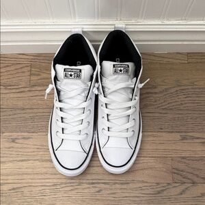 Converse All Star White Leather Sneakers with Black Trim. NWOT.